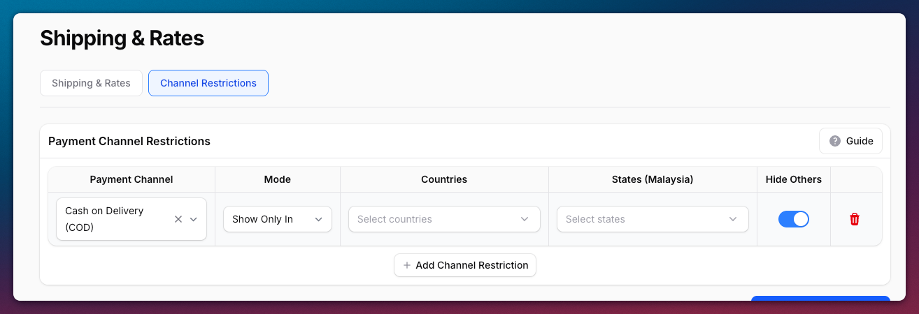 Tab Channel Restrictions