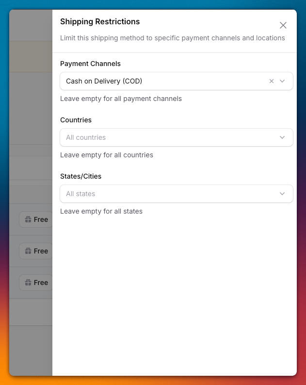 Modal Shipping Restrictions