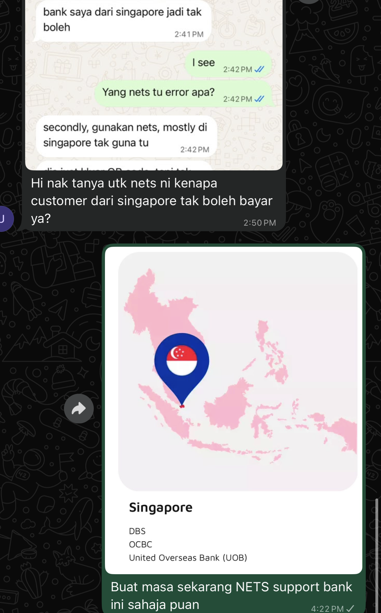 Perbualan support NETS Singapore