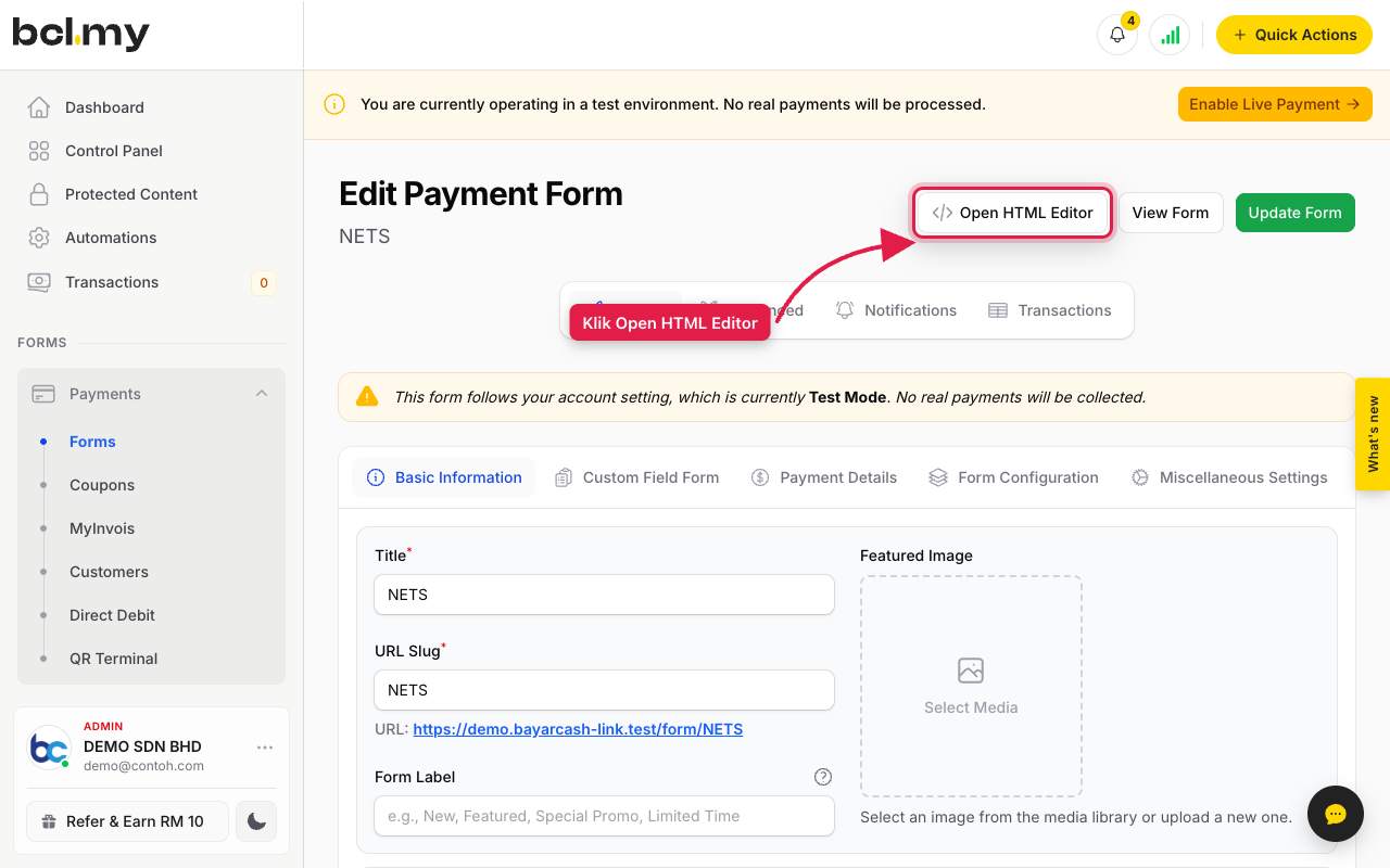 Butang Open HTML Editor